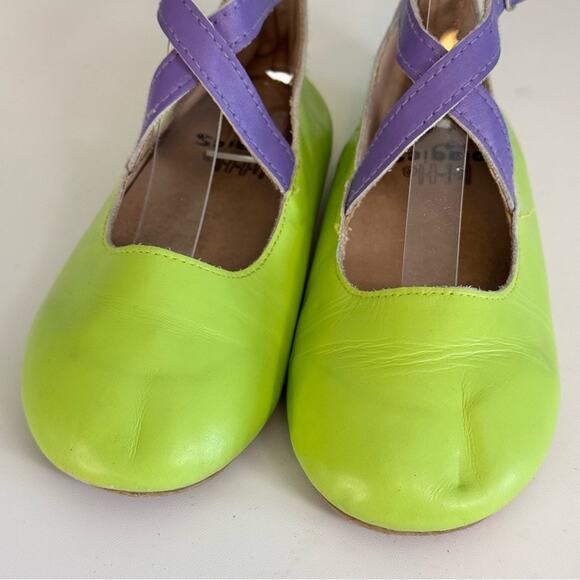 Little Piggies Ballet Flat Kids 4-5Y Green Purple Ankle Buckle Strap Dress Shoes - Picture 3 of 13